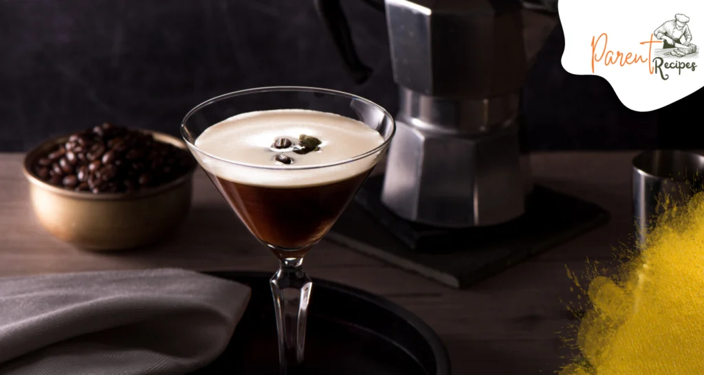 Perfectly poured Espresso Martini with a rich coffee foam layer, served in a classic martini glass