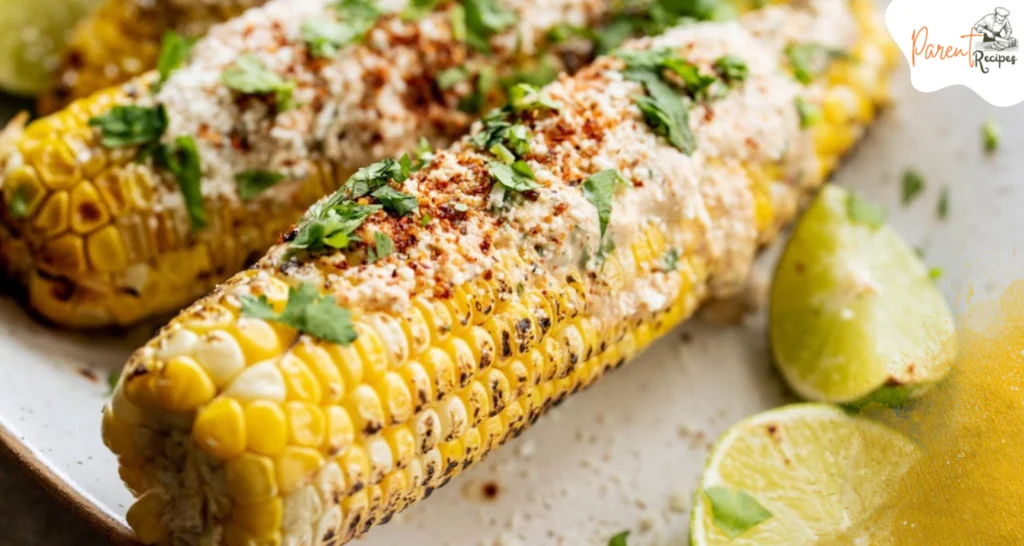 Close-up of Elote with Cotija cheese and cilantro