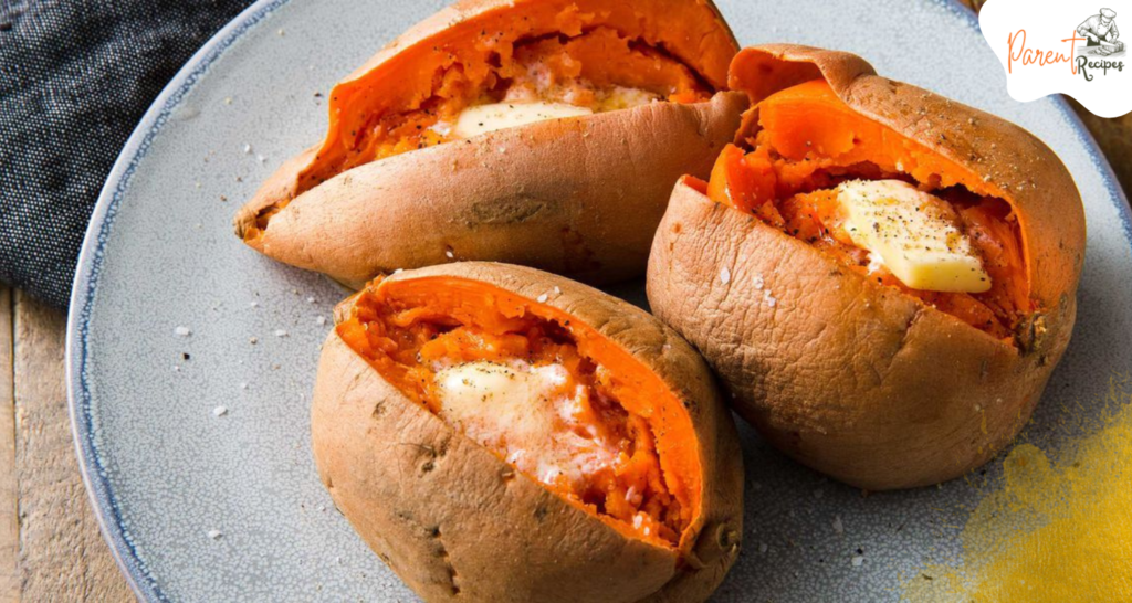 Microwave sweet potato with butter topping