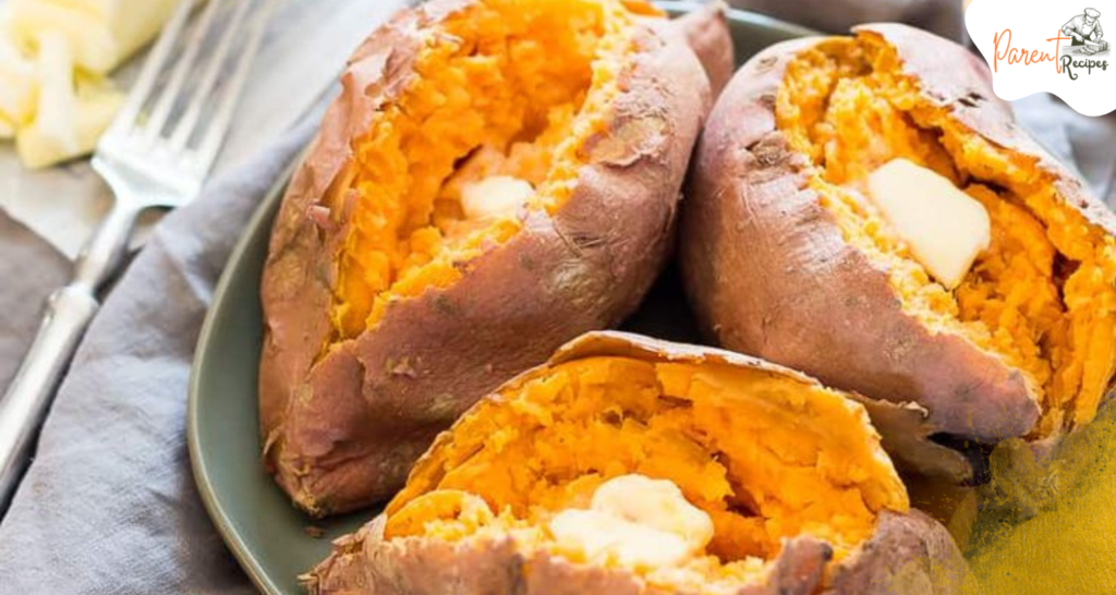 Microwave sweet potato with butter topping