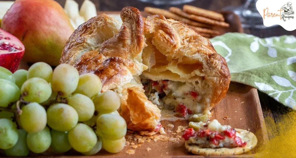 Holiday table featuring Baked Brie in Puff Pastry appetizer